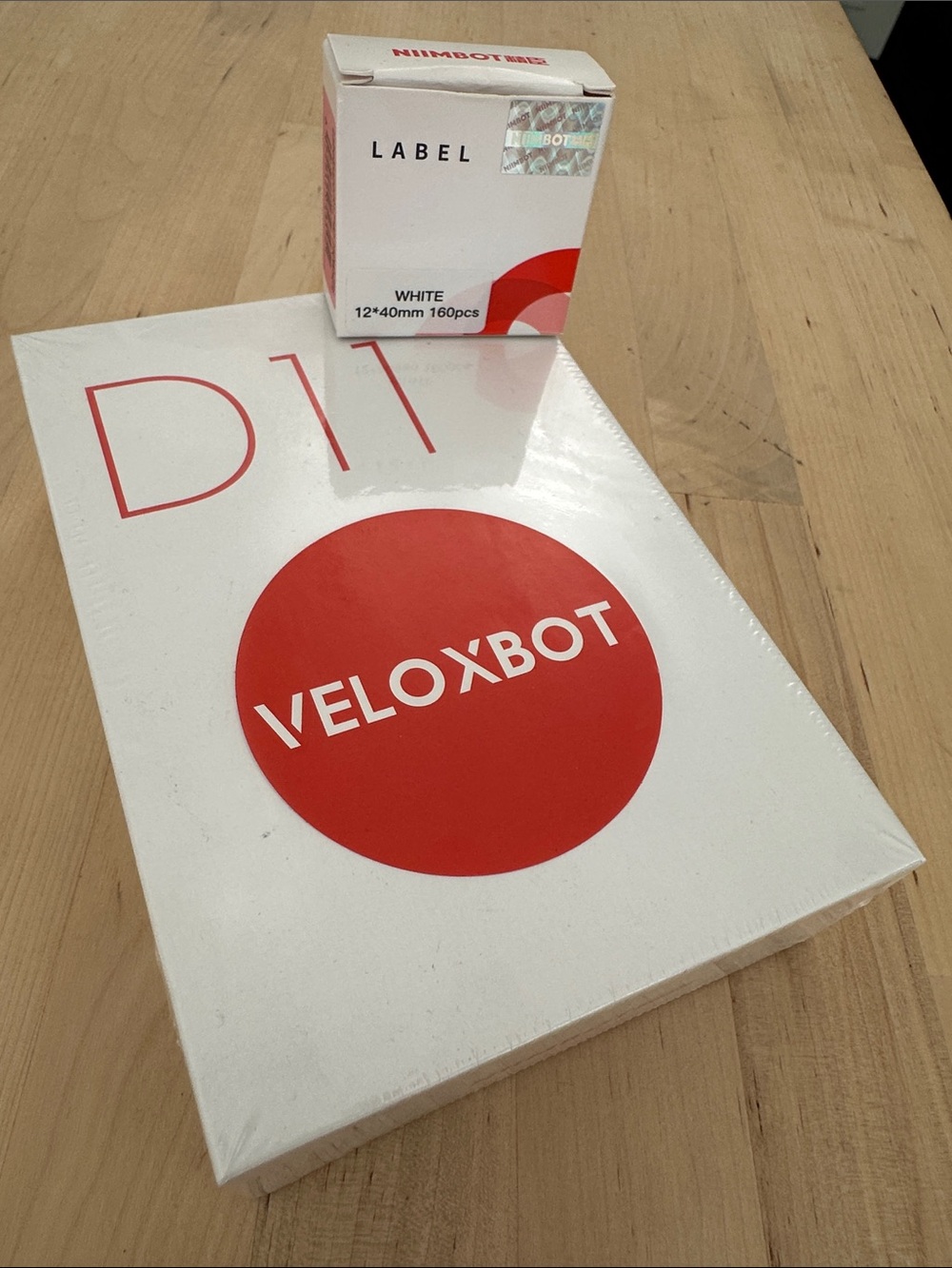 Niimbot Veloxbot D11 Box with Label Pack - White & Red Portable ThermLabel maker